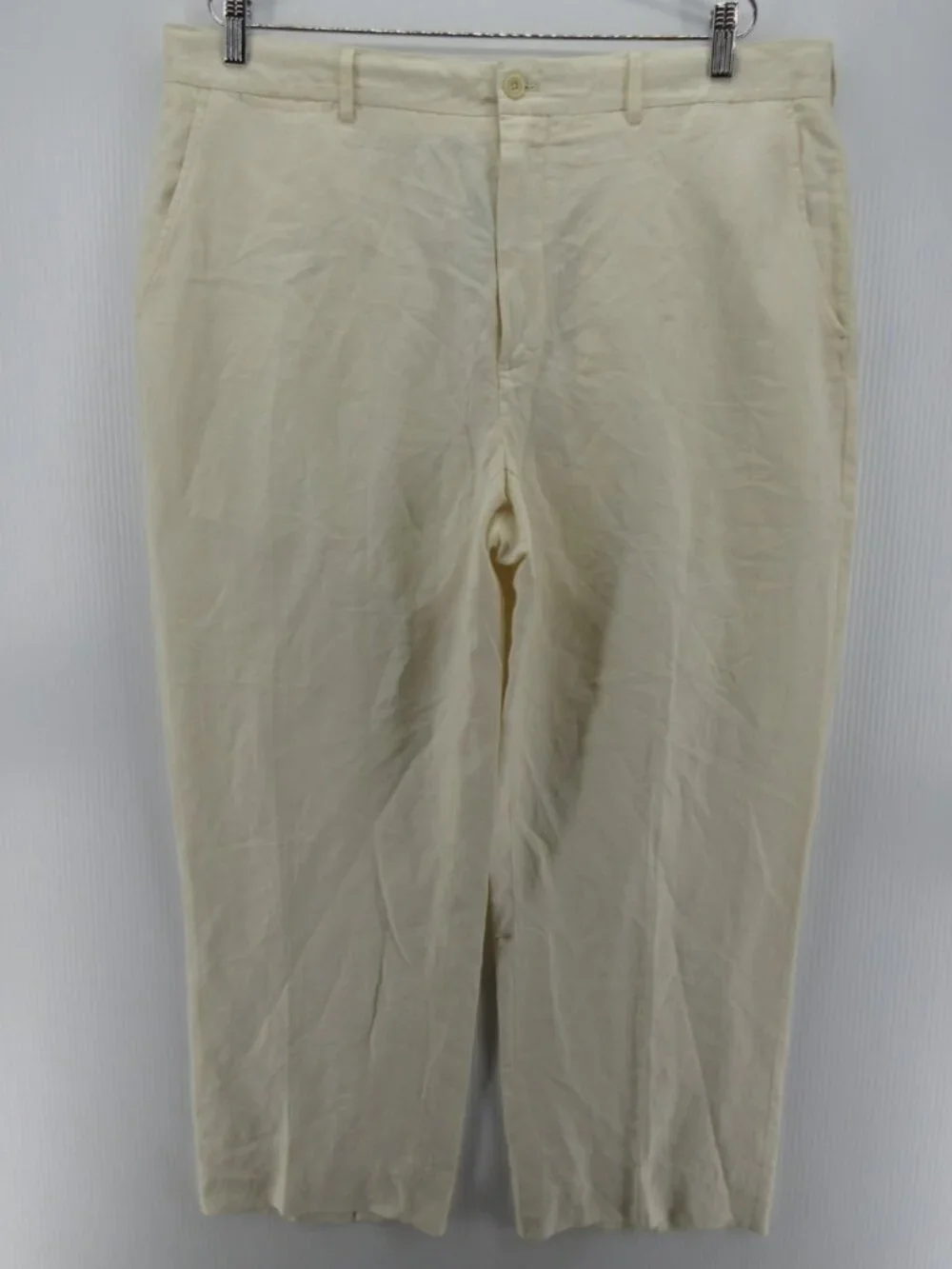 VINTAGE Ralph Lauren Polo Pants 38X27 Cream Linen Silk Trousers Y2K *